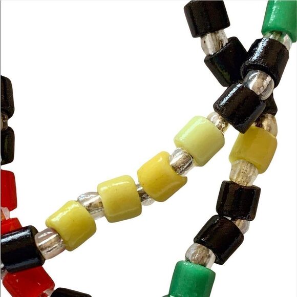 Vintage hand blown glass bead red-green-yellow-black clear  necklace 22”L - Picture 11 of 14